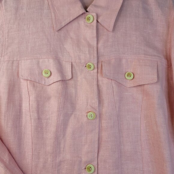 Harve Benard Pink Linen Button-Up 12 Long Sleeve Lightweight Deadstock Vintage - Picture 2 of 8